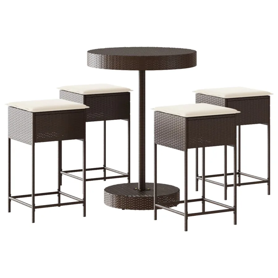 Ensemble de bar de jardin avec coussins 5 pcs marron poly rotin - 2