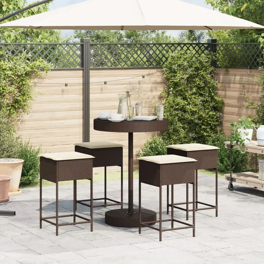 Ensemble de bar de jardin avec coussins 5 pcs marron poly rotin - 3