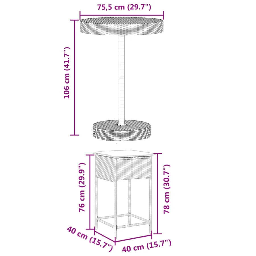 Ensemble de bar de jardin avec coussins 5 pcs marron poly rotin - 8