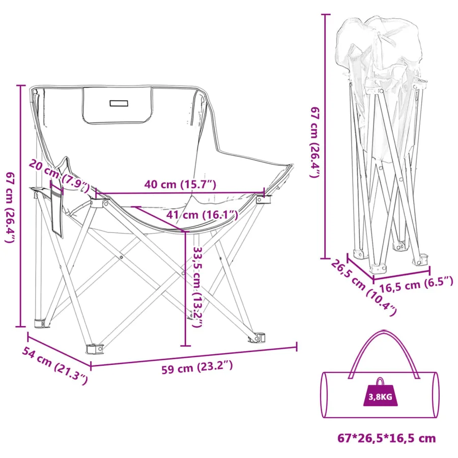 Chaise de camping avec poche pliable lot de 2 marron - 12