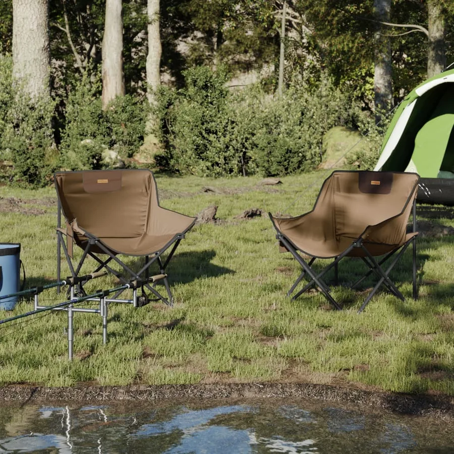 Chaise de camping avec poche pliable lot de 2 marron - 3