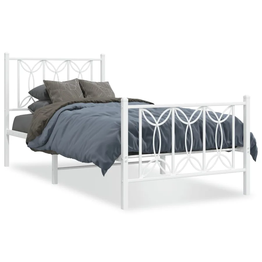 Cadre de lit métal sans matelas avec pied de lit blanc 90x190cm - 2