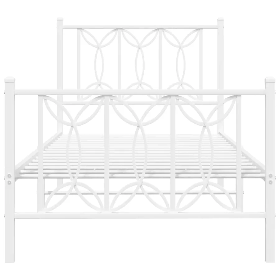 Cadre de lit métal sans matelas avec pied de lit blanc 90x190cm - 4