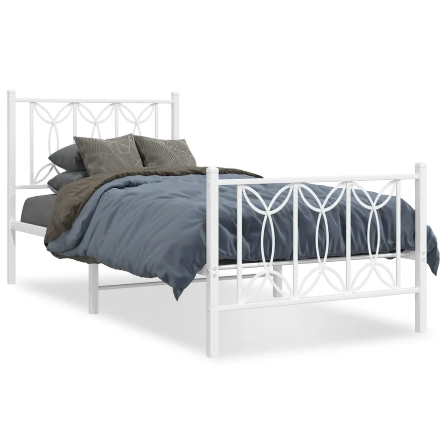 Cadre de lit métal sans matelas avec pied de lit blanc 75x190cm - 2