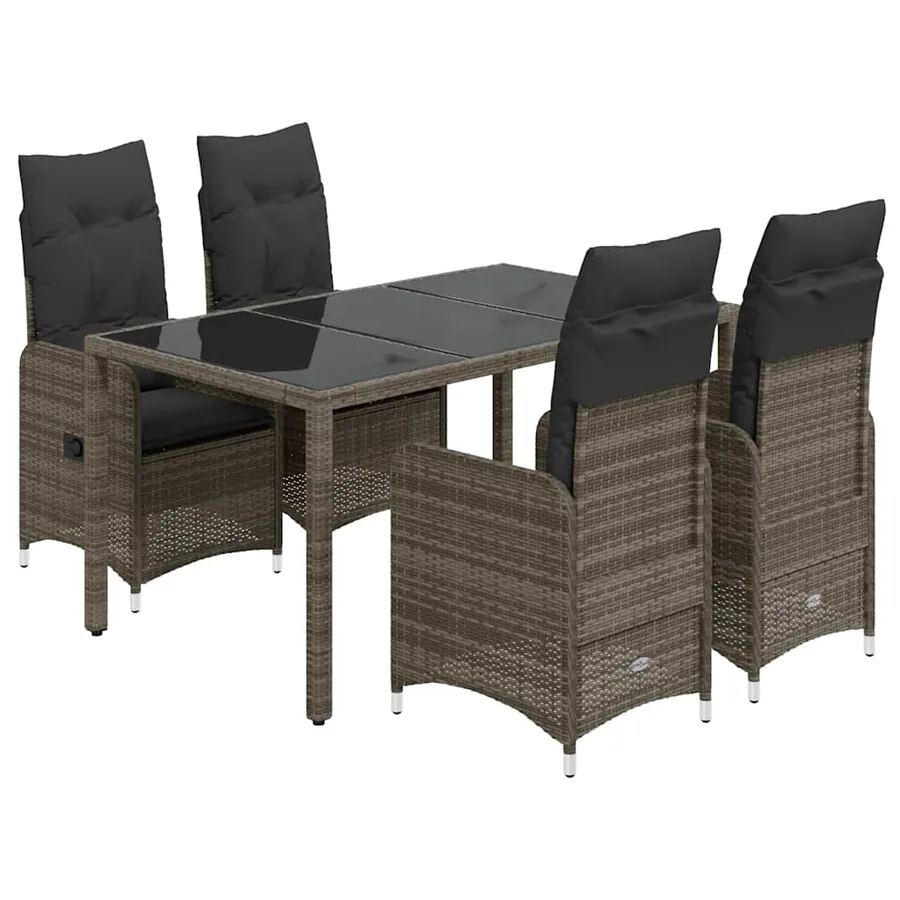 Ensemble de bistro de jardin 5 pcs coussins gris poly rotin - 2