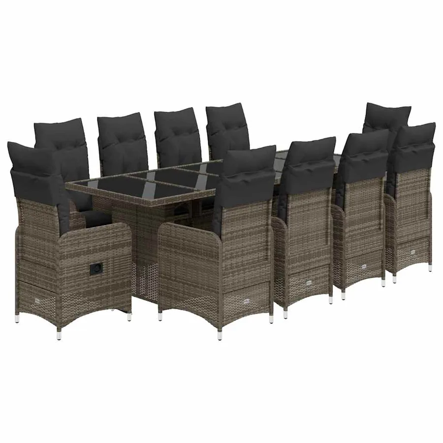 Ensemble de bistro de jardin 11 pcs coussins gris poly rotin - 2