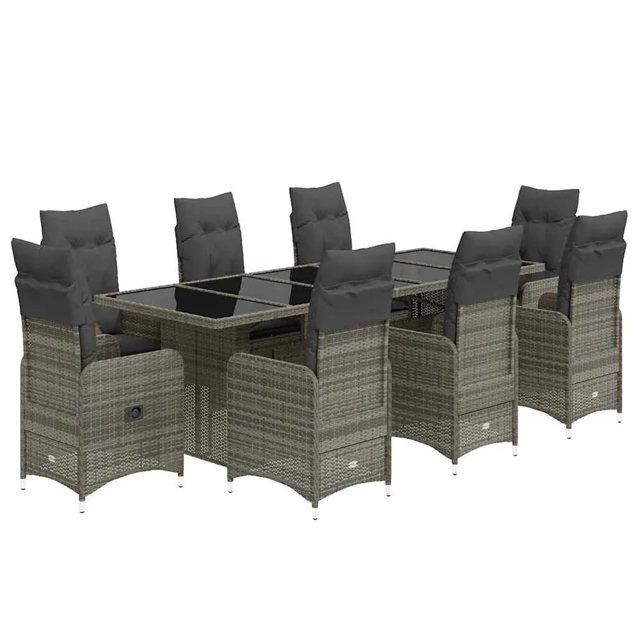 Ensemble de bistro de jardin 9 pcs coussins gris poly rotin - 2