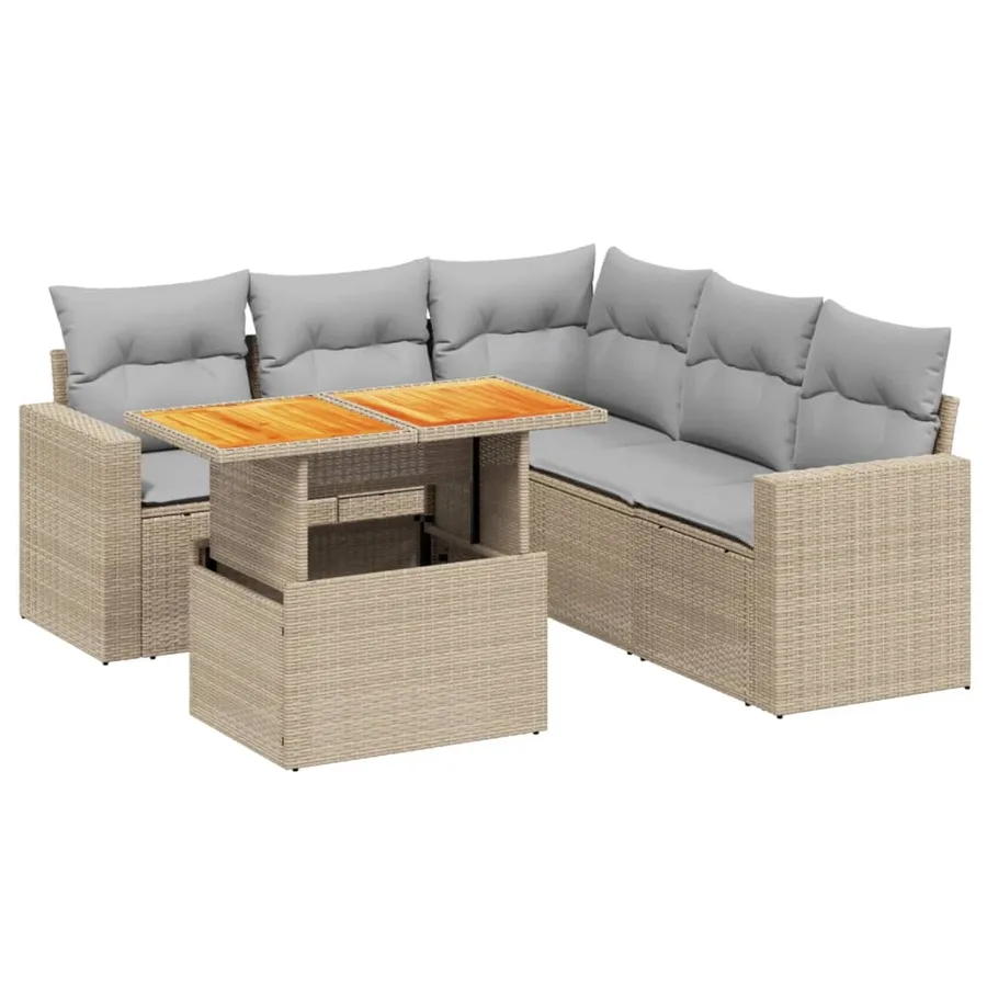 Salon de jardin avec coussins 6 pcs beige résine tressée - 2