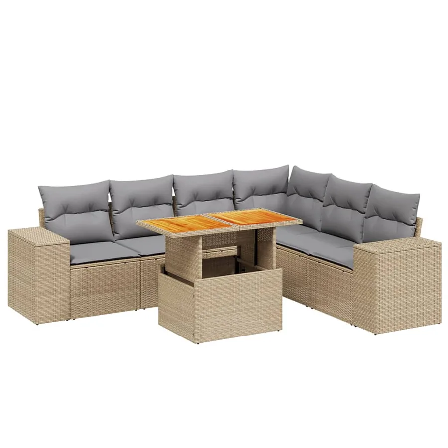 Salon de jardin avec coussins 7 pcs beige résine tressée - 2