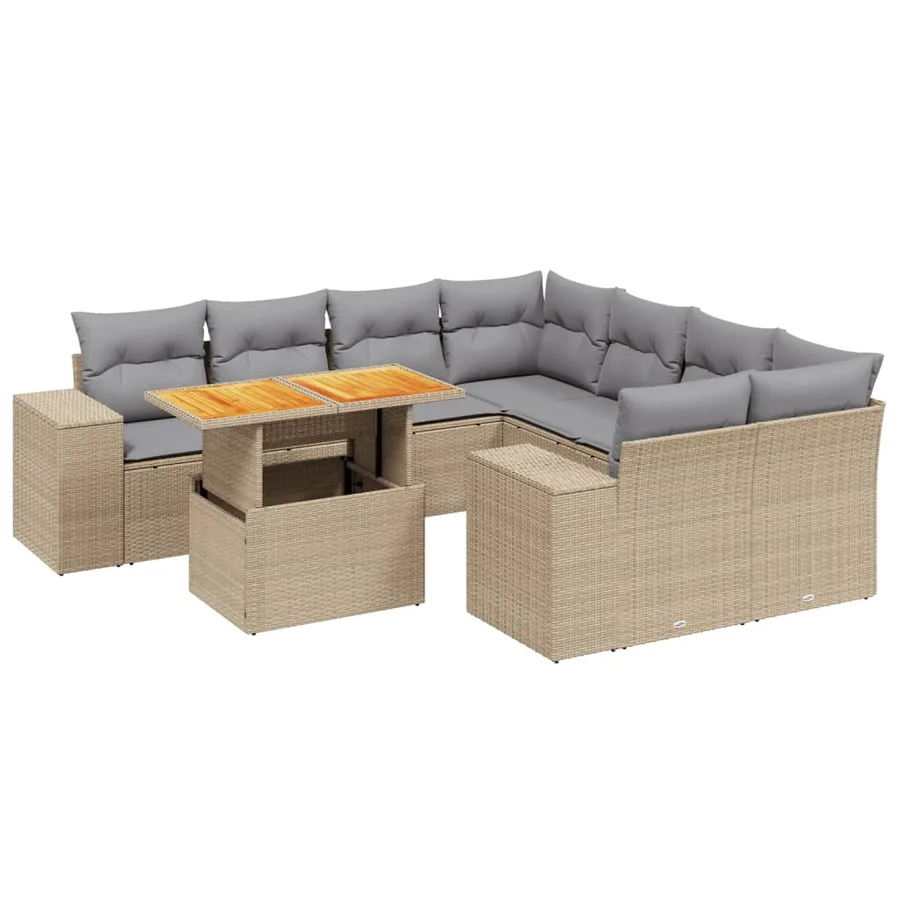 Salon de jardin avec coussins 9 pcs beige résine tressée - 2