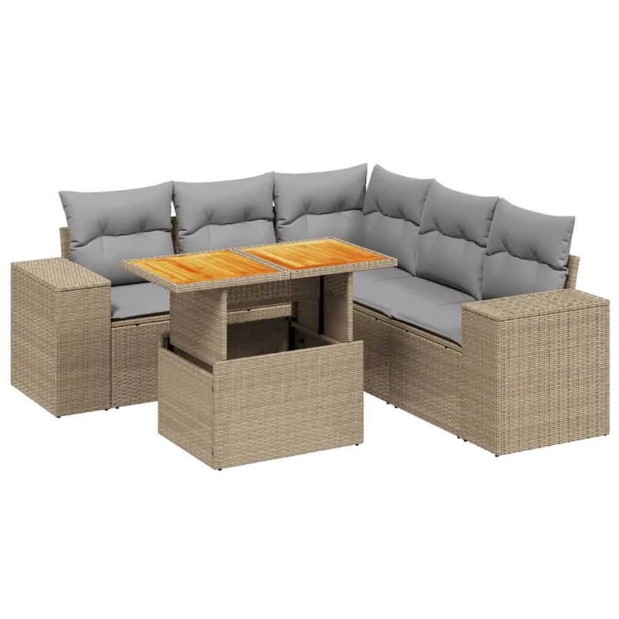 Salon de jardin avec coussins 6 pcs beige résine tressée - 2