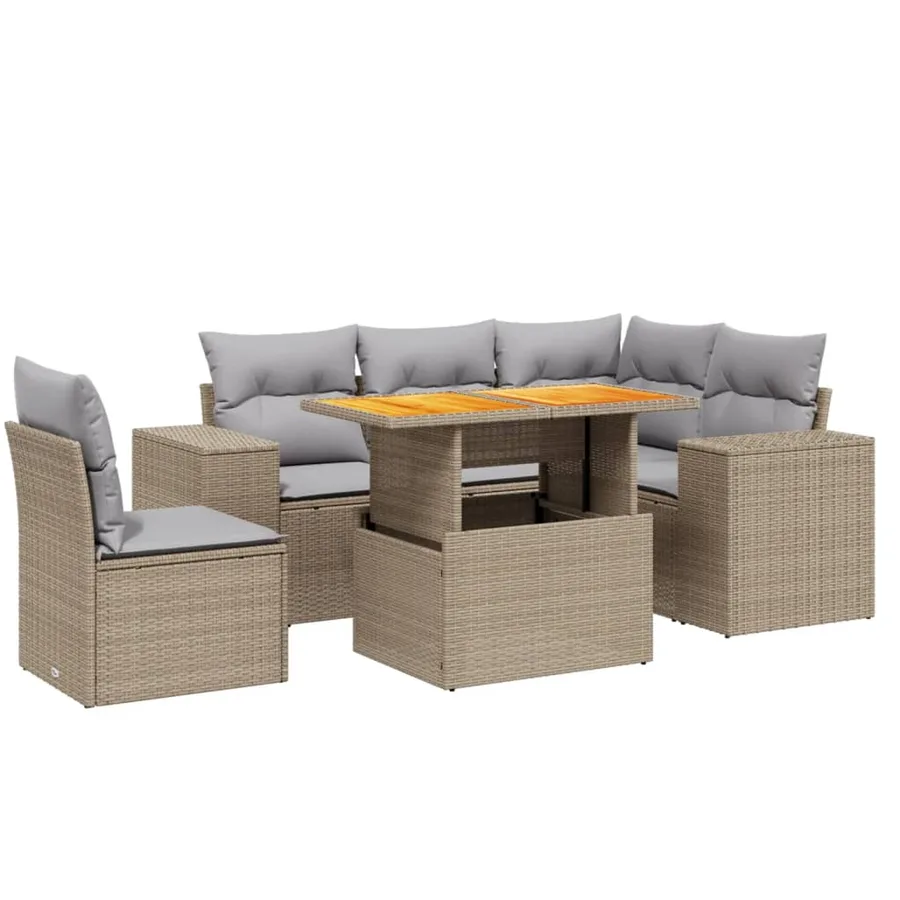 Salon de jardin avec coussins 6 pcs beige résine tressée - 2