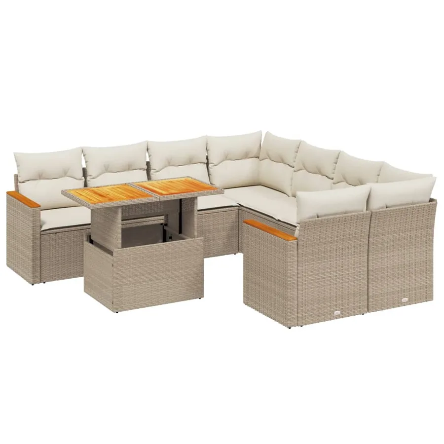 Salon de jardin avec coussins 9 pcs beige résine tressée - 2