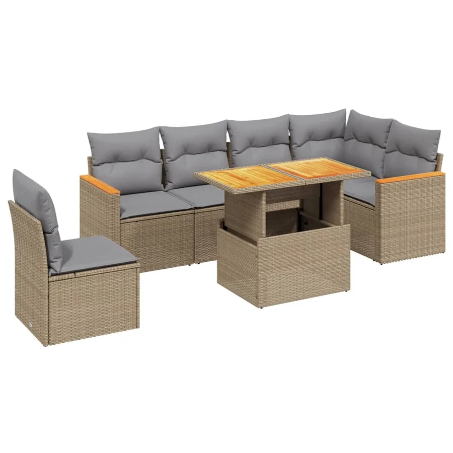 Salon de jardin avec coussins 7 pcs beige résine tressée - 2