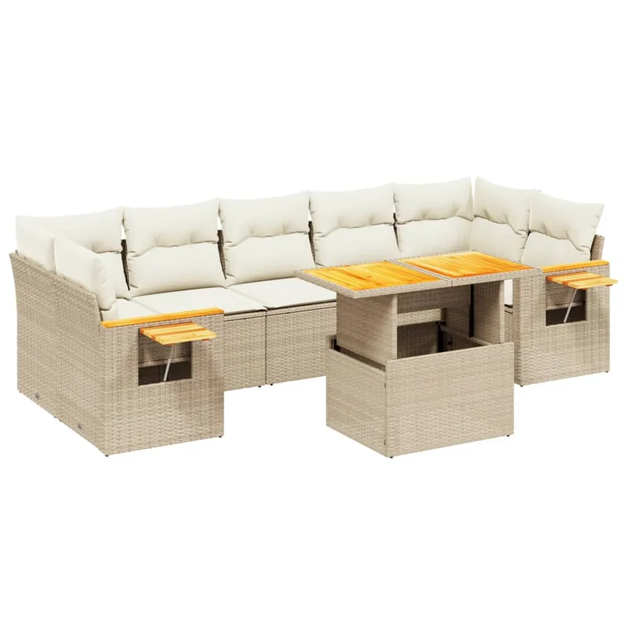 Salon de jardin avec coussins 8 pcs beige résine tressée - 2