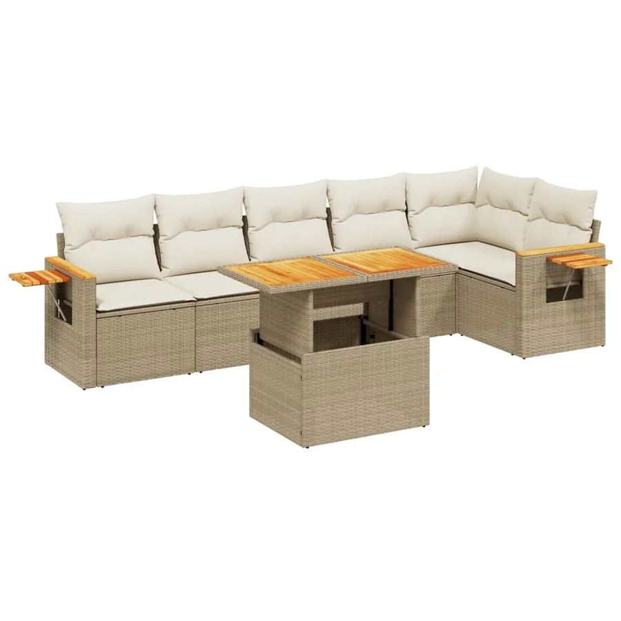 Salon de jardin avec coussins 7 pcs beige résine tressée - 2