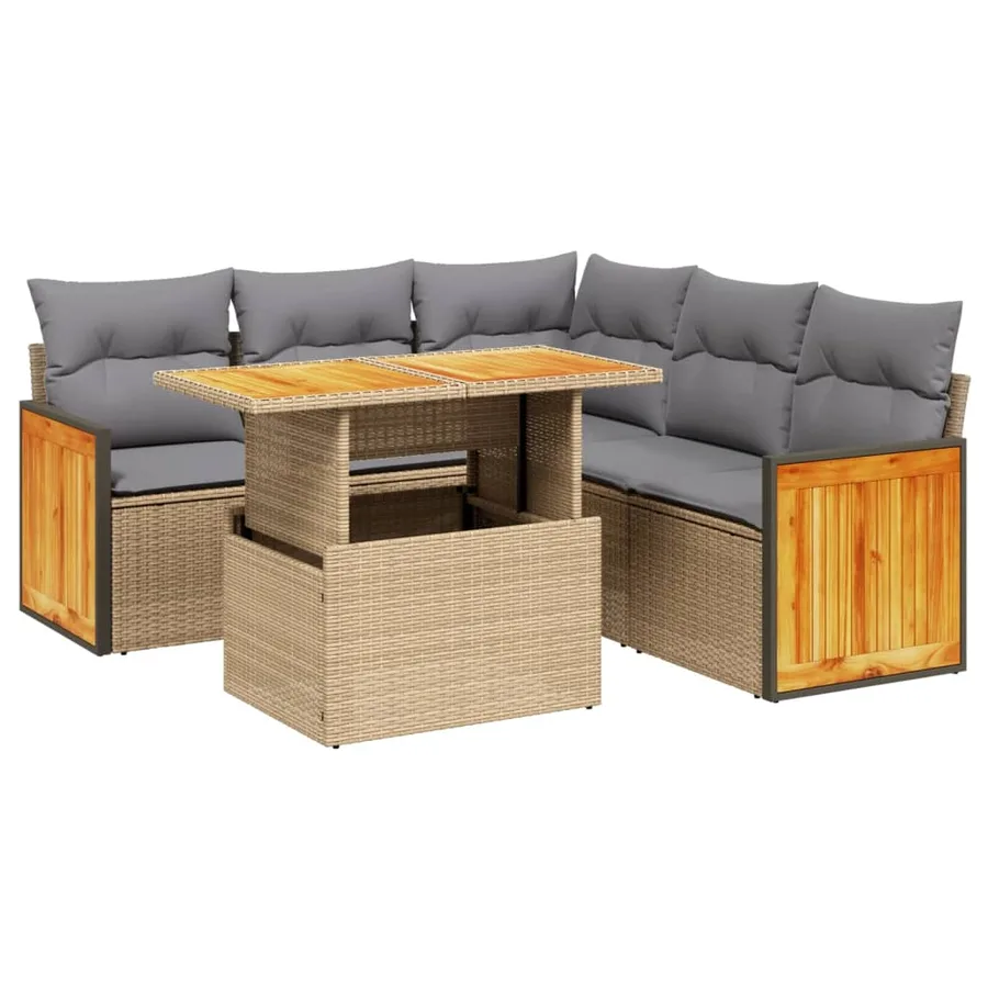 Salon de jardin avec coussins 6 pcs beige résine tressée - 2