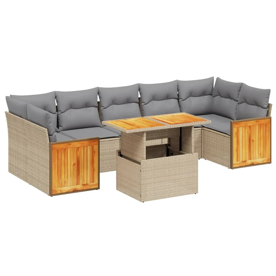 Salon de jardin avec coussins 8 pcs beige résine tressée - 2