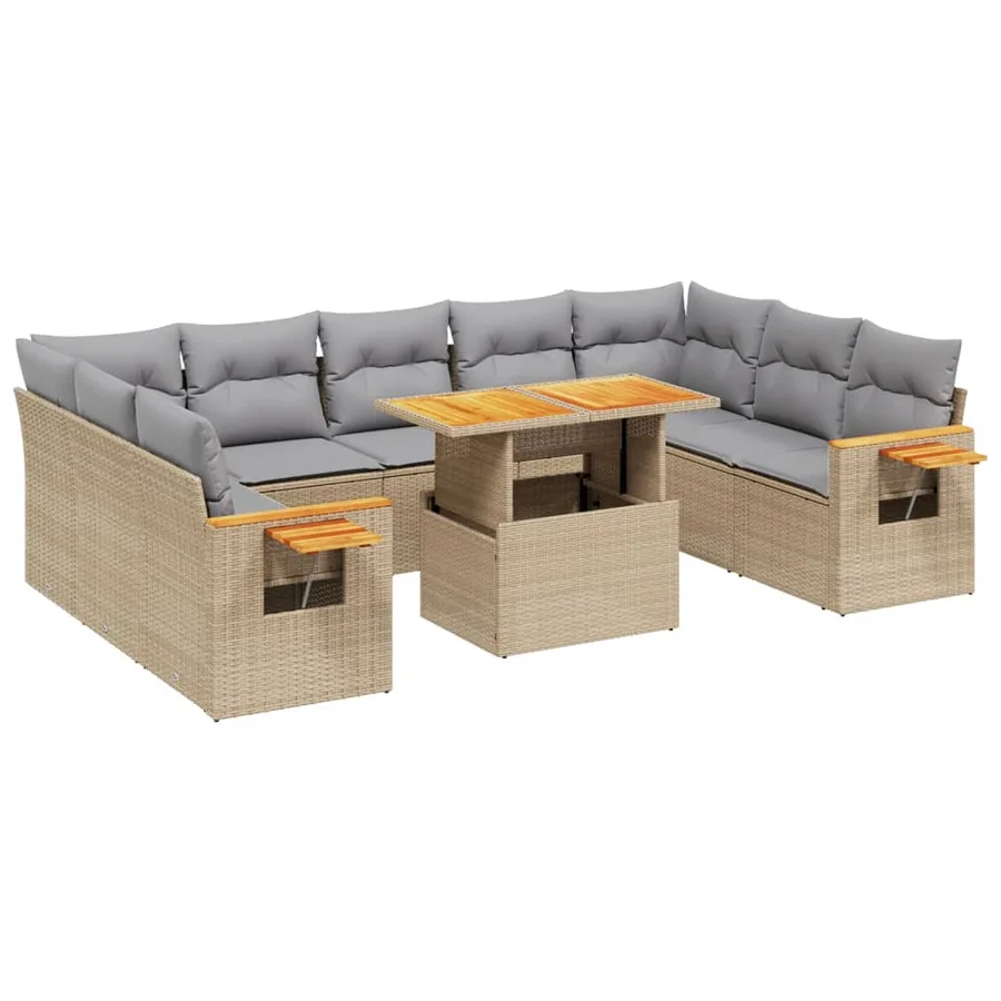 Salon de jardin 11 pcs avec coussins beige résine tressée - 2