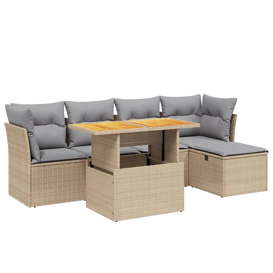Salon de jardin avec coussins 6 pcs beige résine tressée - 2