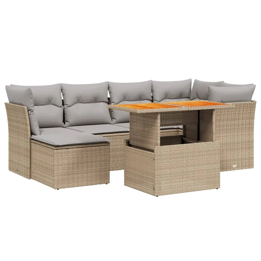 Salon de jardin avec coussins 7 pcs beige résine tressée - 2