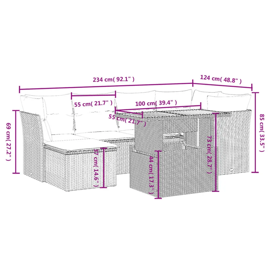 Salon de jardin avec coussins 7 pcs beige résine tressée - 3