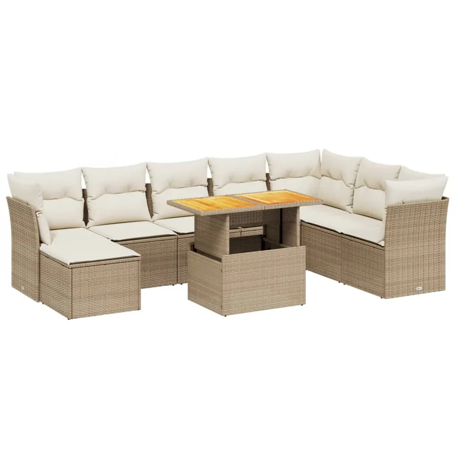 Salon de jardin avec coussins 9 pcs beige résine tressée - 2