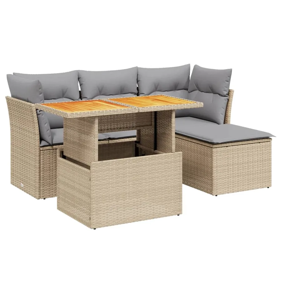 Salon de jardin avec coussins 6 pcs beige résine tressée - 2