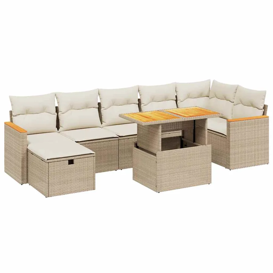 Salon de jardin avec coussins 8 pcs beige résine tressée - 2