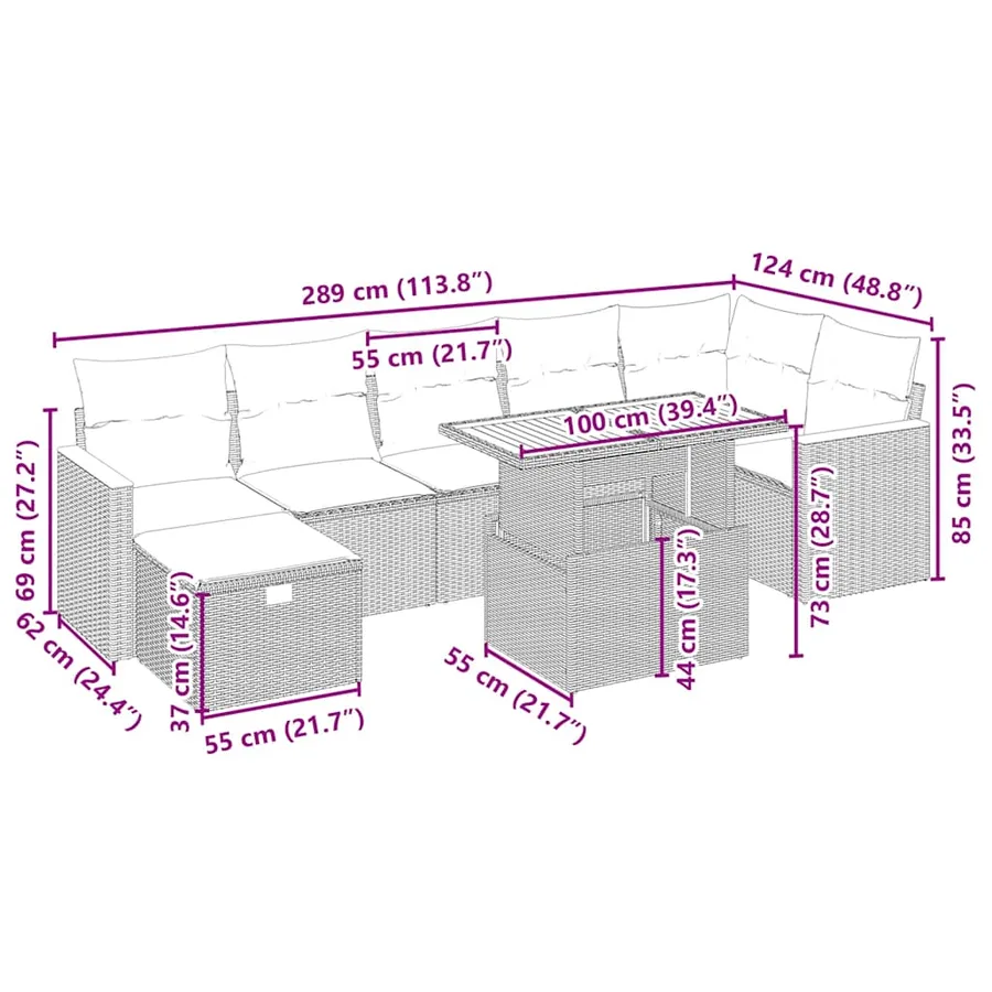 Salon de jardin avec coussins 8 pcs beige résine tressée - 4