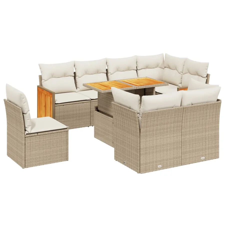 Salon de jardin avec coussins 9 pcs beige résine tressée - 2