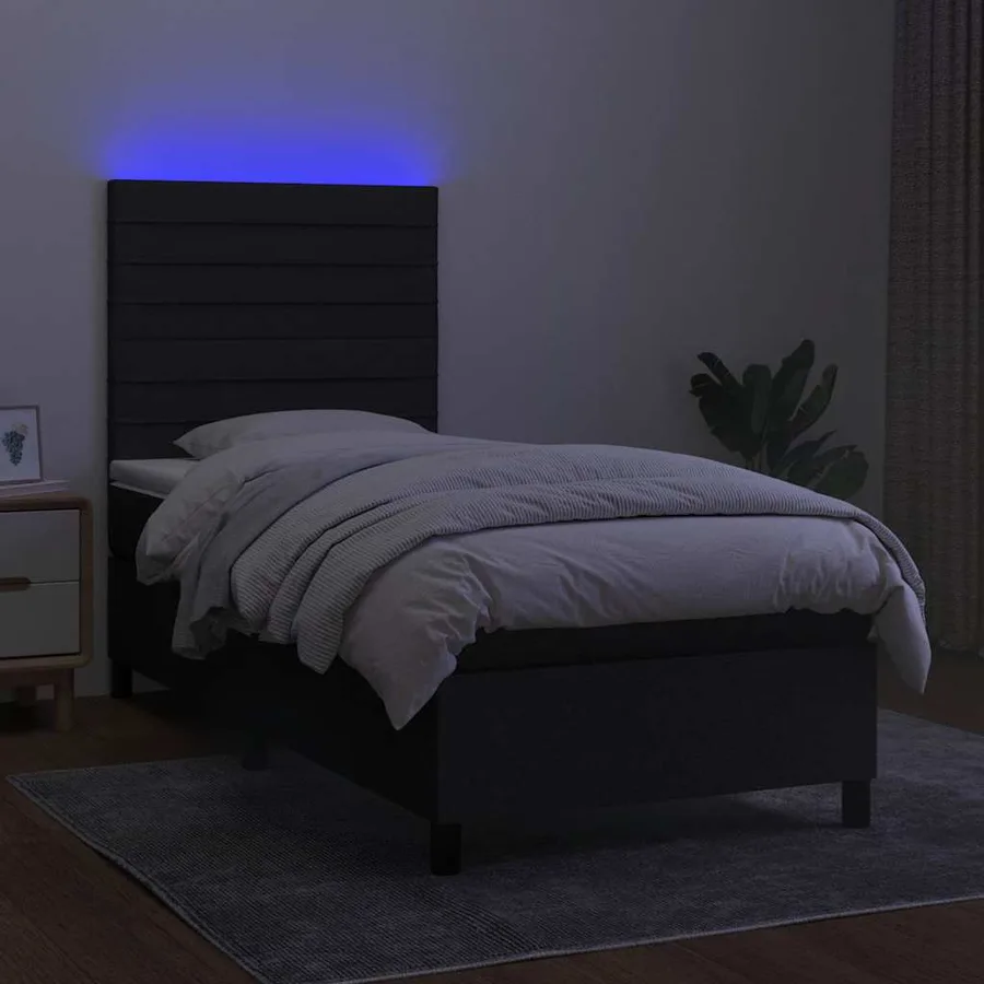 Sommier à lattes de lit et matelas et LED Noir 100x200 cm Tissu - 4