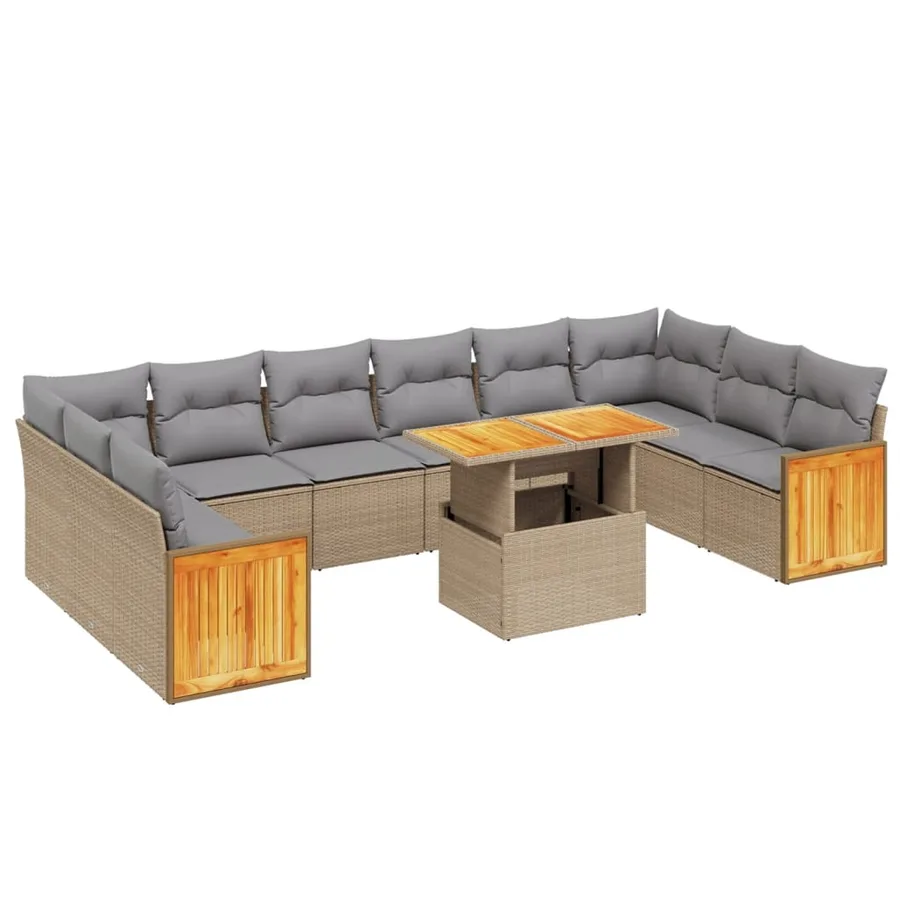 Salon de jardin 11 pcs avec coussins beige résine tressée - 2
