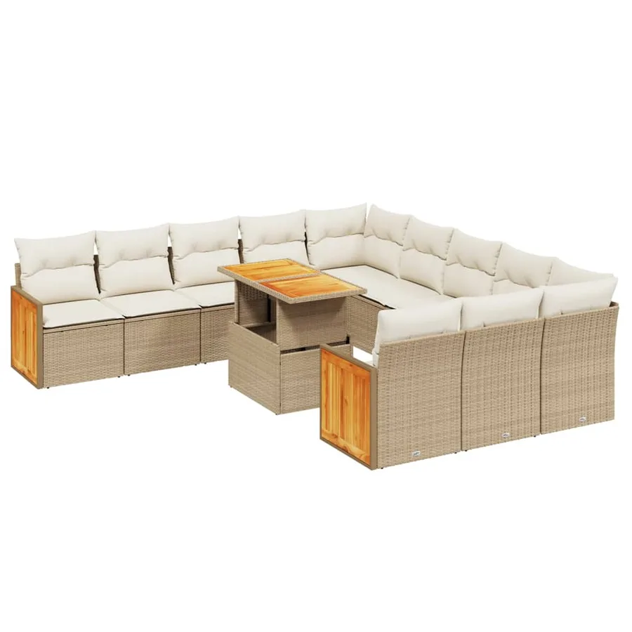 Salon de jardin 11 pcs avec coussins beige résine tressée - 2