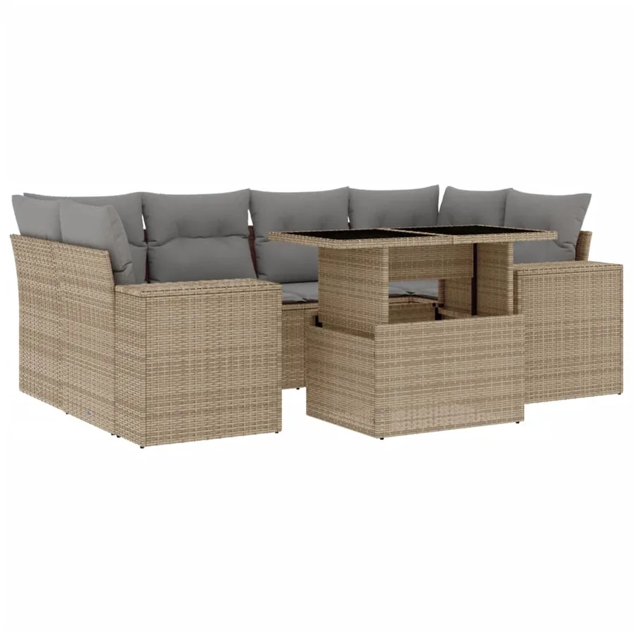 Salon de jardin avec coussins 7 pcs beige résine tressée - 2