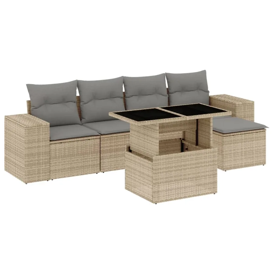 Salon de jardin avec coussins 6 pcs beige résine tressée - 2