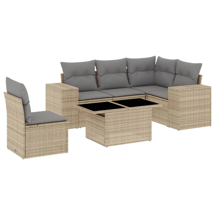 Salon de jardin avec coussins 6 pcs beige résine tressée - 2