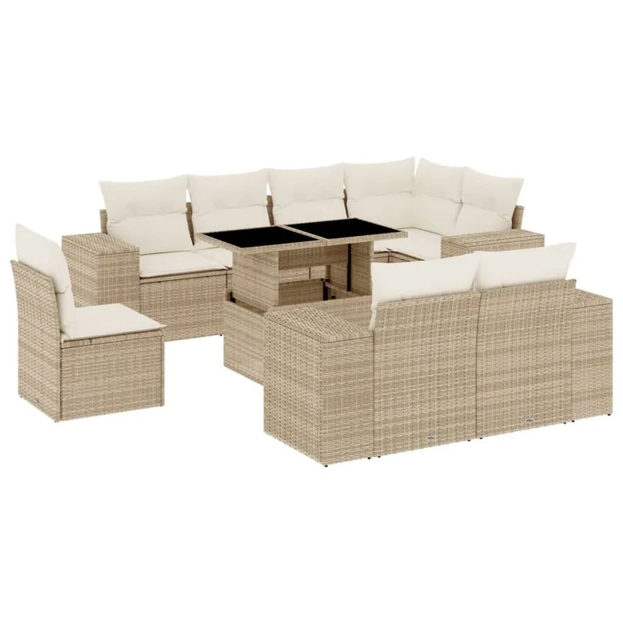 Salon de jardin avec coussins 9 pcs beige résine tressée - 2