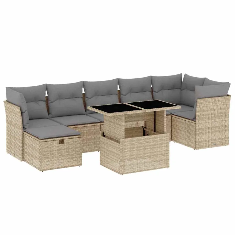 Salon de jardin avec coussins 8 pcs beige résine tressée - 2