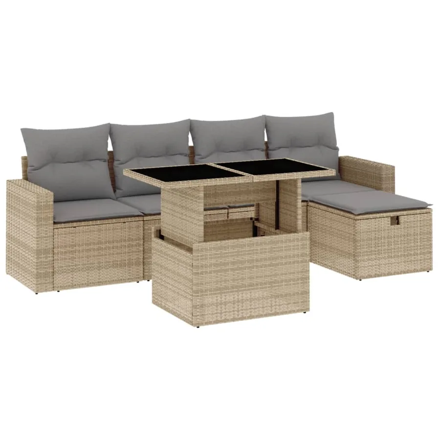 Salon de jardin avec coussins 6 pcs beige résine tressée - 2