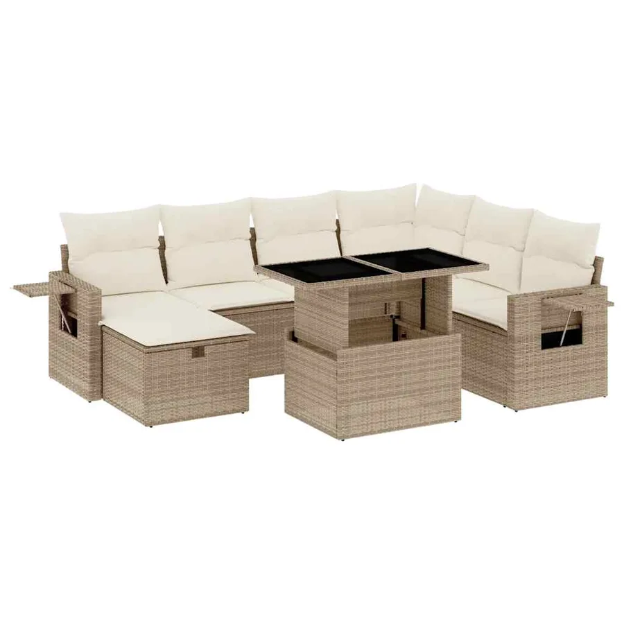 Salon de jardin avec coussins 8 pcs beige résine tressée - 2
