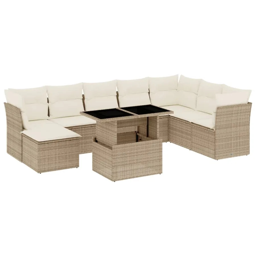 Salon de jardin avec coussins 9 pcs beige résine tressée - 2