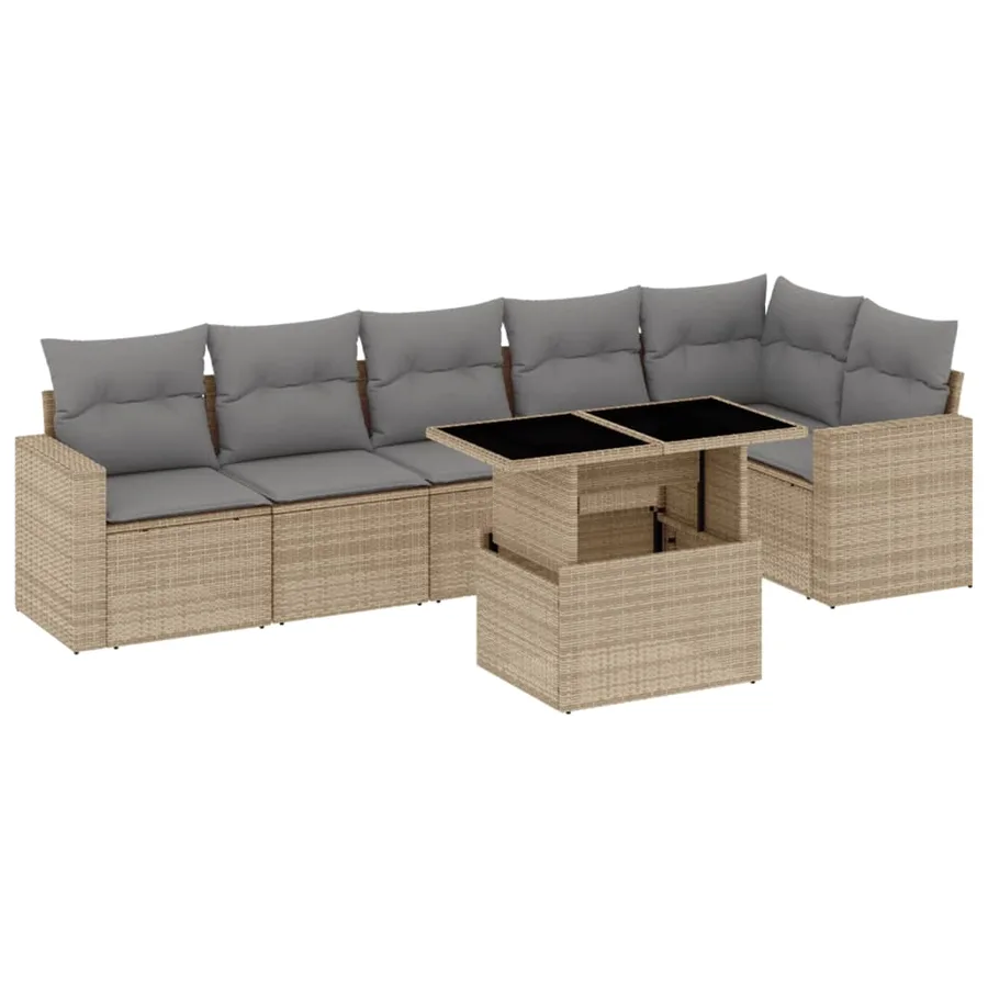 Salon de jardin avec coussins 7 pcs beige résine tressée - 2