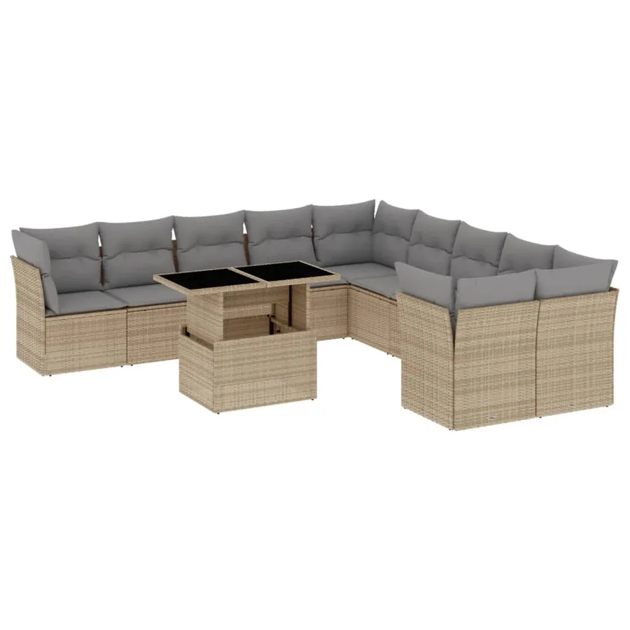 Salon de jardin 11 pcs avec coussins beige résine tressée - 2