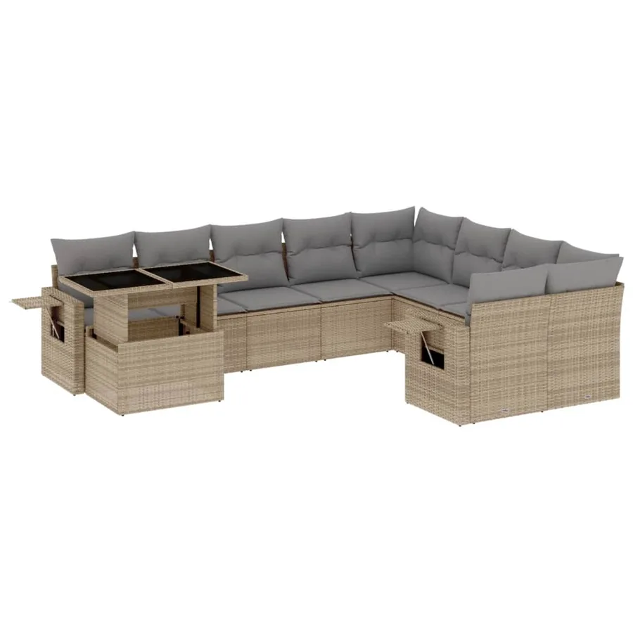 Salon de jardin avec coussins 10 pcs beige résine tressée - 2