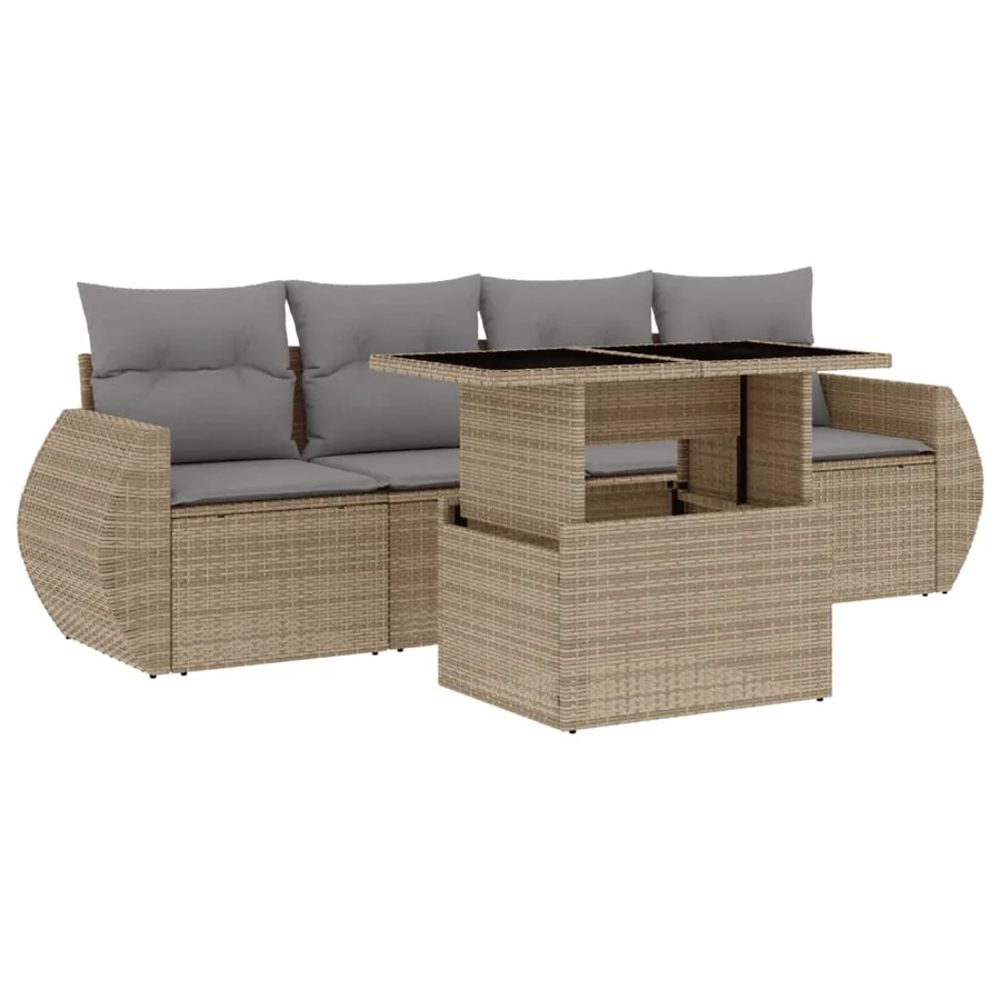 Salon de jardin avec coussins 5 pcs beige résine tressée - 2