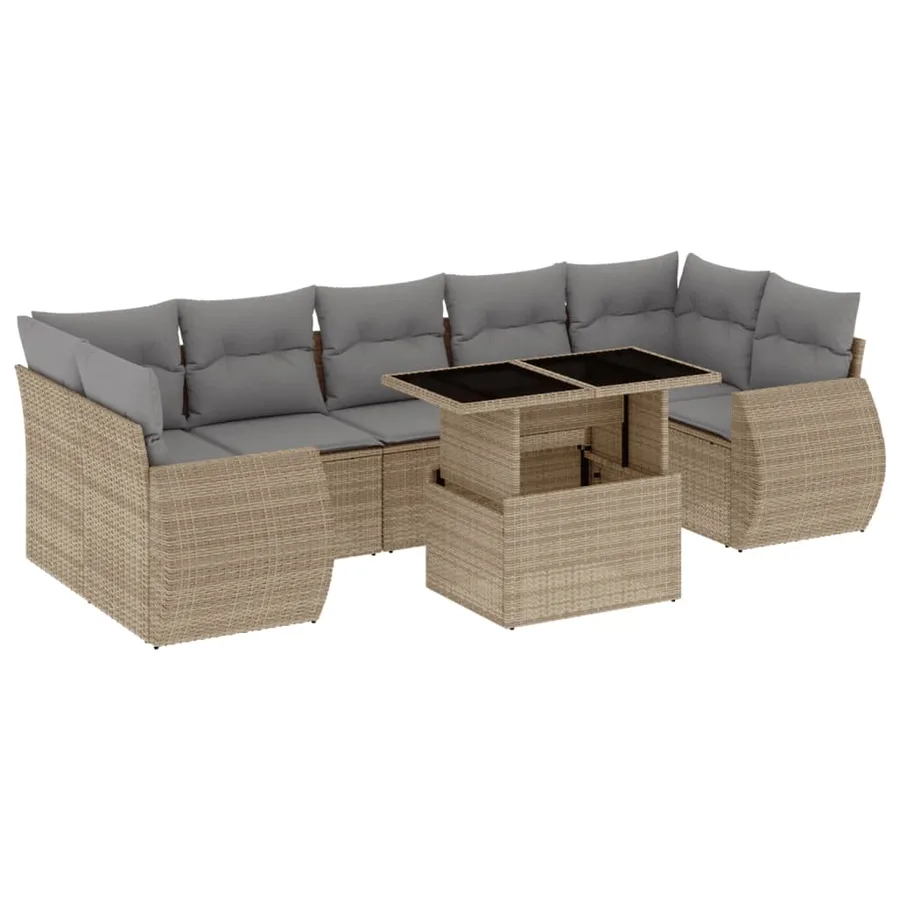 Salon de jardin avec coussins 8 pcs beige résine tressée - 2