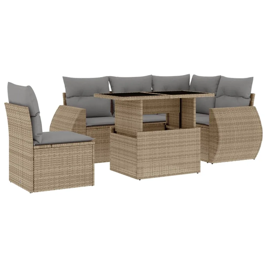 Salon de jardin avec coussins 6 pcs beige résine tressée - 2