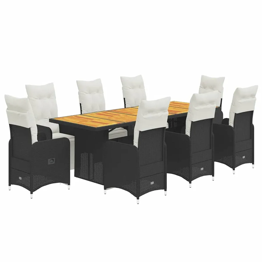 Ensemble de bistro de jardin 9 pcs coussins noir poly rotin - 2