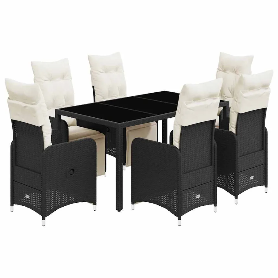 Ensemble de bistro de jardin 7 pcs coussins noir poly rotin - 2
